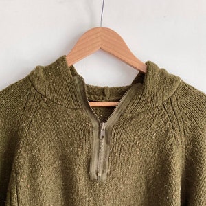 Vintage Mens Army Green Donegal Sweater/Pullover Quarter Zip Sweater image 2