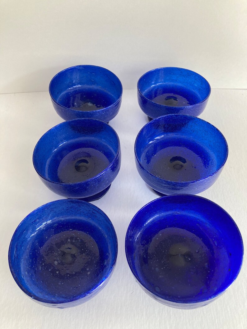 Vintage Handmade Blue Footed Dessert/Fruit/Nut/Snack Bowls Margharita Glasses image 3