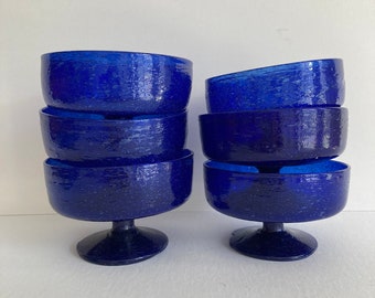 Vintage Handmade Blue Footed Dessert/Fruit/Nut/Snack Bowls Margharita Glasses