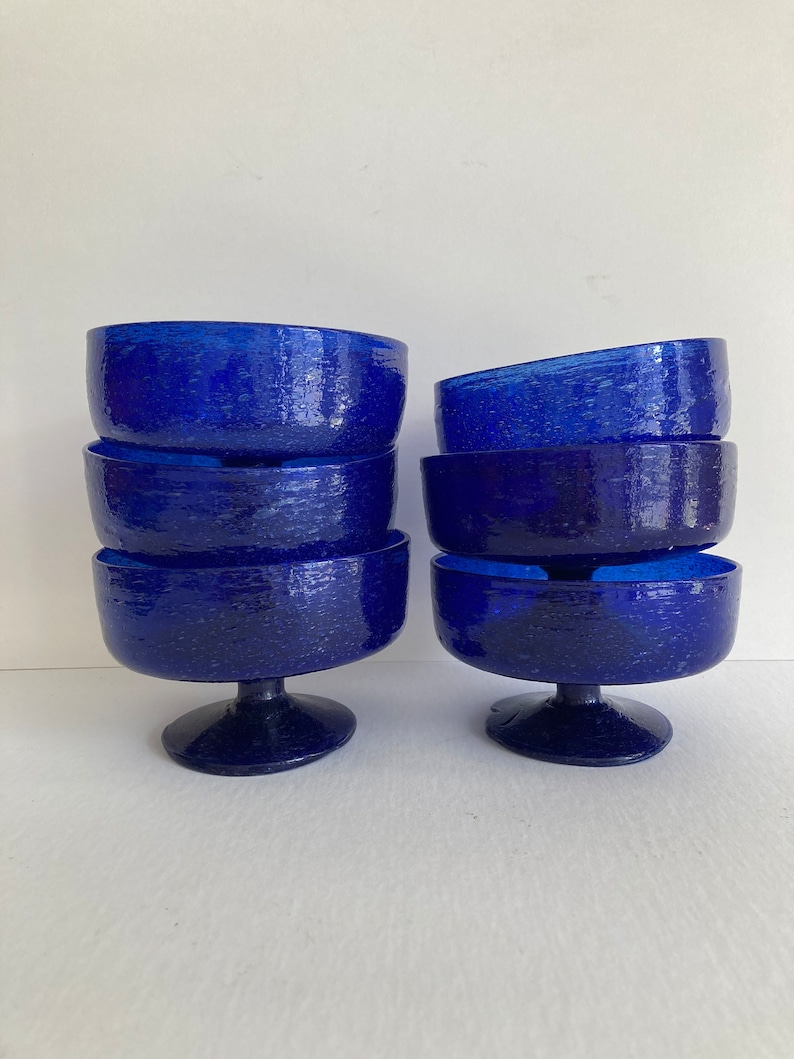 Vintage Handmade Blue Footed Dessert/Fruit/Nut/Snack Bowls Margharita Glasses image 1