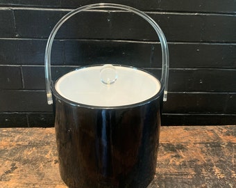 Mid Centur Modern Black Ice Bucket Plastic with Clear Plastic Handle and Lid