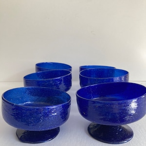 Vintage Handmade Blue Footed Dessert/Fruit/Nut/Snack Bowls Margharita Glasses image 2