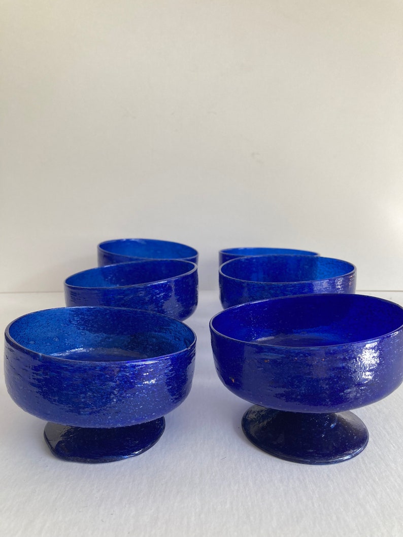 Vintage Handmade Blue Footed Dessert/Fruit/Nut/Snack Bowls Margharita Glasses image 2