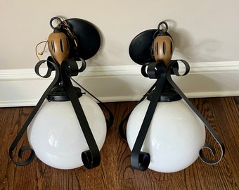 MCM Mediterranean Spanish Revival Wrought Iron Pendant Lights