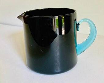Handblown Glass Pitcher with  Pale Blue Handle