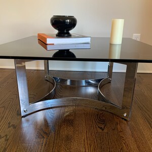 Milo Baughman Style 70's Smoked Glass Chrome Coffee Table Square Mid Century Modern Minimalist Designer image 2
