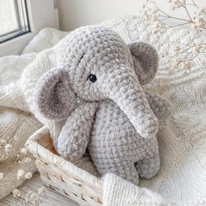 Virkat elefantplyschmönster, amigurumi-elefant PDF, mjuk chenille-gosedjur