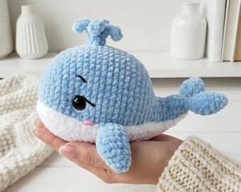 Crochet Whale Pattern, Plush Amigurumi Whale with Blush Cheeks, Ocean Nursery Toy
