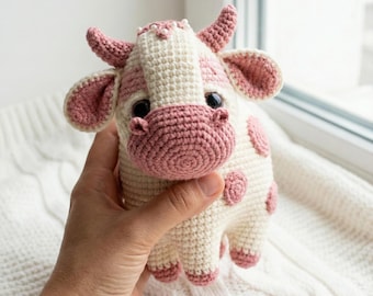 Crochet Cow Pattern, Amigurumi Pink Cow Plush PDF, Calf Doll, Stuffed Farm Animal Toy