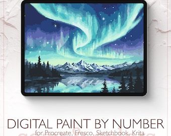 Auroras boreales - Kit de pintura digital por números para Procreate - Descarga digital - Instantánea