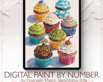 Deliciosos Cupcakes - Kit de pintura digital por números para Procreate - Descarga digital - Instantánea