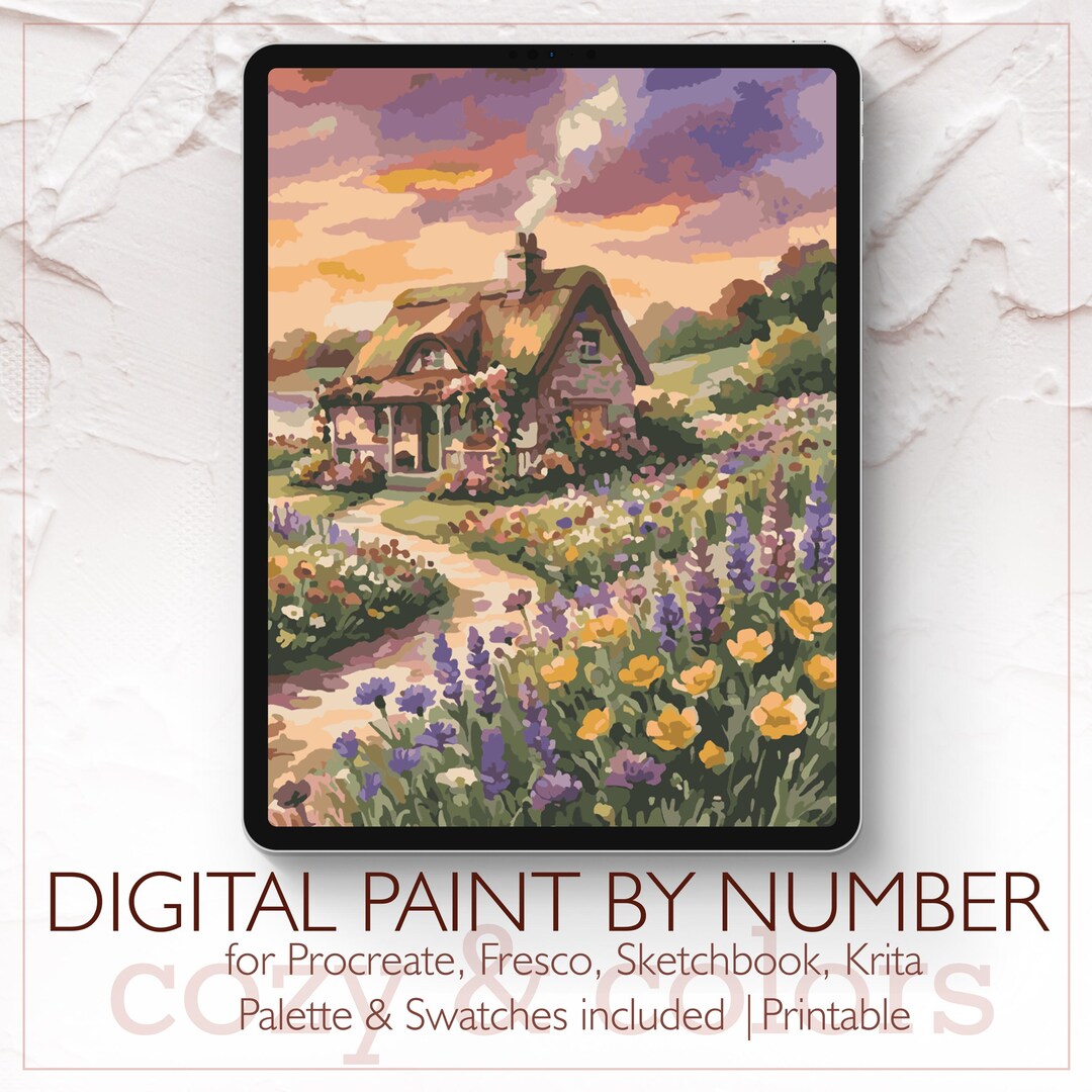 Herb Field Cabin - Digital Paint by Number Kit for Procreate - Digital ...