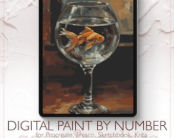 Gold Fish in the Glass - Digital Paint by Number Kit for Procreate - Digital download - Instant