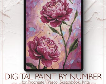 Peony Painting - Digital Paint by Number Kit for Procreate - Digital download - Instant