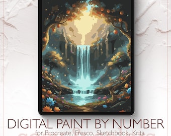 Magic Waterfall - Digital Paint by Number Kit for Procreate - Digital download - Instant
