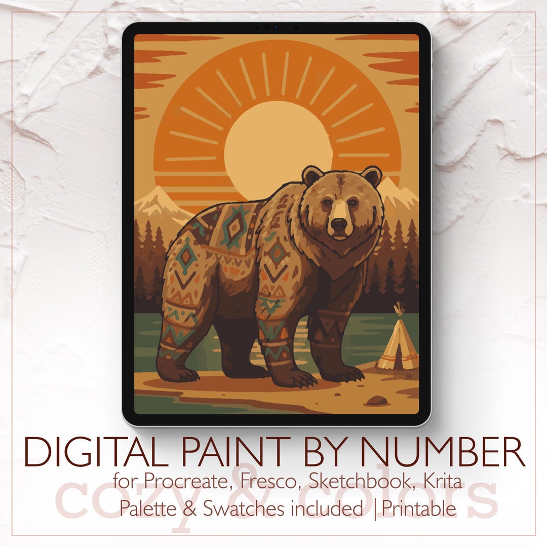 Totemic Numbers Totem Bear - Digital Paint by Number Kit for Procreate - Digital ...