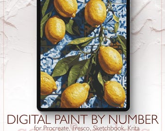 Fresh Lemons - Digital Paint by Number Kit for Procreate - Digital download - Instant
