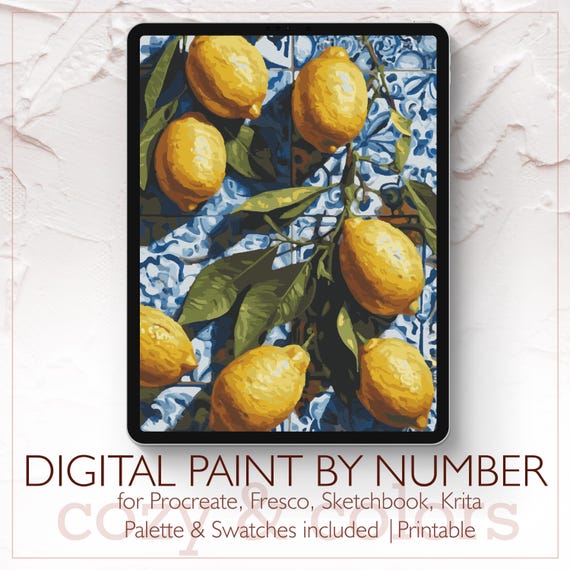 Fresh Lemons - Digital Paint by Number Kit for Procreate - Digital download - Instant