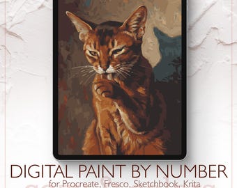 Abyssinian Cat - Digital Paint by Number Kit for Procreate - Digital download - Instant