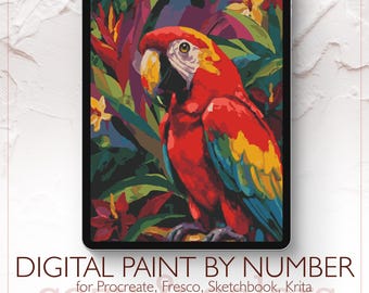 Guacamayo vibrante - Kit de pintura digital por números para Procreate - Descarga digital - Instantánea