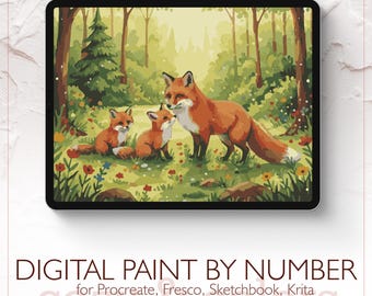 Fox Family - Digital Paint by Number Kit for Procreate - Digital download - Instant