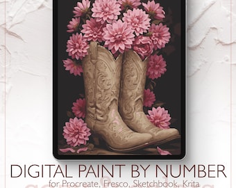 Beige Cowboy Boots - Digital Paint by Number Kit for Procreate - Digital download - Instant
