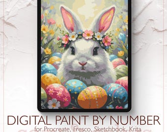 Cute Easter Rabbit - Digital Paint by Number Kit for Procreate - Digital download - Instant