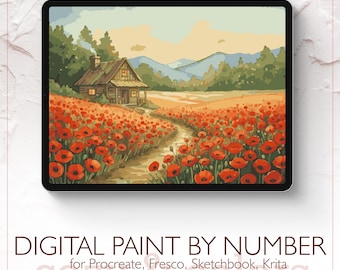 Poppy Field - Digital Paint by Number Kit for Procreate - Digital download - Instant