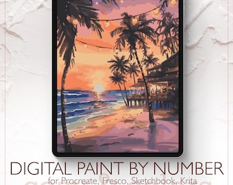 Cafetería de playa - Kit de pintura digital por números para Procreate - Descarga digital - Instantánea