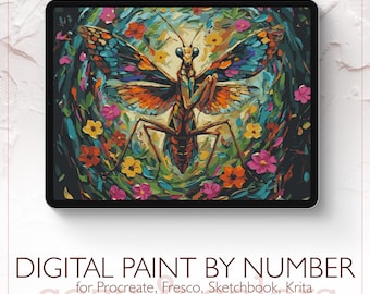 Vibrant Mantis - Digital Paint by Number Kit for Procreate - Digital download - Instant