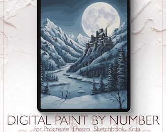 Night Castle - Digital Paint by Number Kit for Procreate - Digital download - Instant
