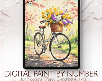Spring Bike - Digital Paint by Number Kit for Procreate - Digital download - Instant