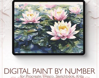 Nenúfar - Kit de pintura digital por números para Procreate - Descarga digital - Instantánea