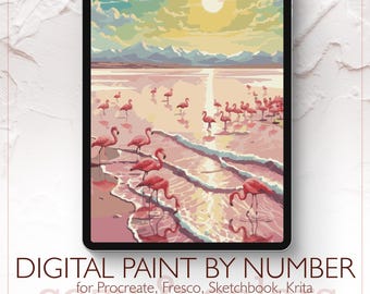Flamingo Lake - Digital Paint by Number Kit for Procreate - Digital download - Instant