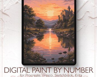 Lake Sunset - Digital Paint by Number Kit for Procreate - Digital download - Instant