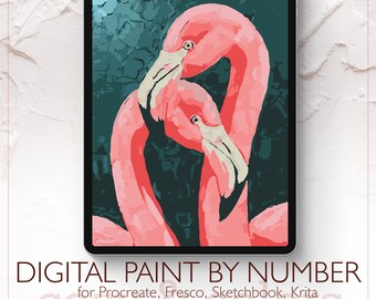 Pink Flamingo - Digital Paint by Number Kit for Procreate - Digital download - Instant