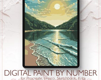Shore Waves - Digital Paint by Number Kit for Procreate - Digital download - Instant