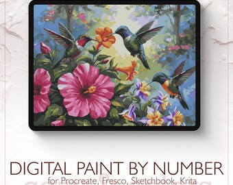 Hummingbird Garden - Digital Paint by Number Kit for Procreate - Digital download - Instant