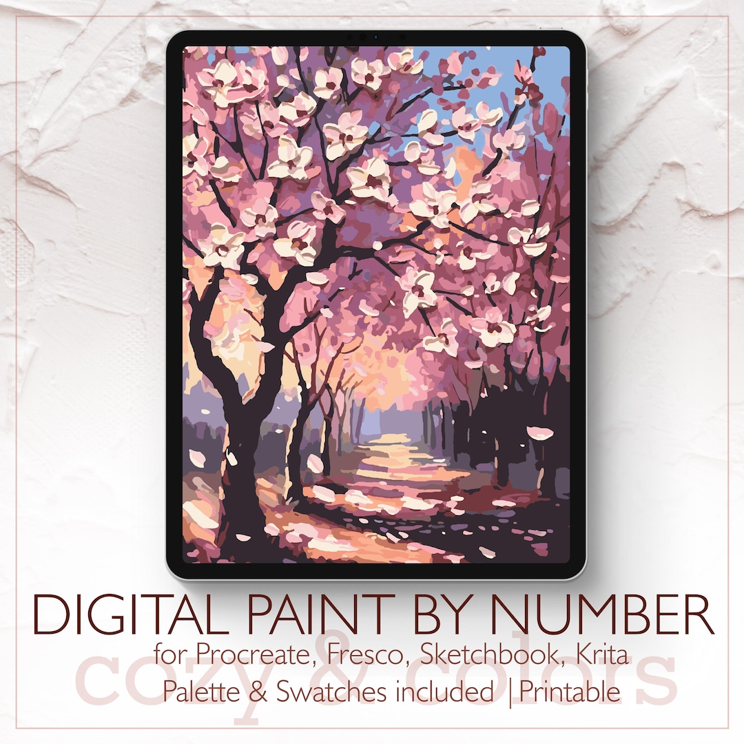 Cherry Blossom - Digital Paint by Number Kit for Procreate - Digital ...