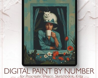 Harriet and a Cat - Digital Paint by Number Kit for Procreate - Digital download - Instant