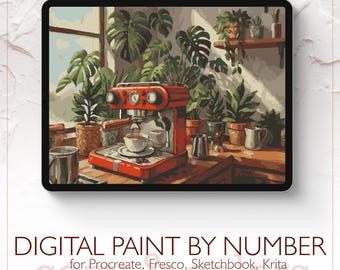 Coffee Machine - Digital Paint by Number Kit for Procreate - Digital download - Instant
