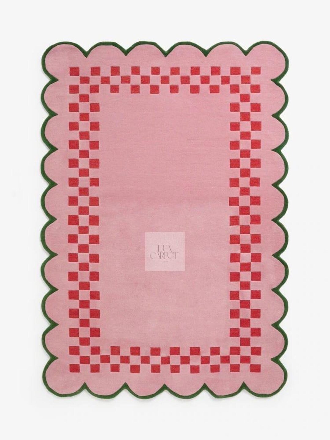 Border Area Rug Pink Pink Checkerboard Border Hand Tufted Rug – Scalloped Edge Modern Area ...