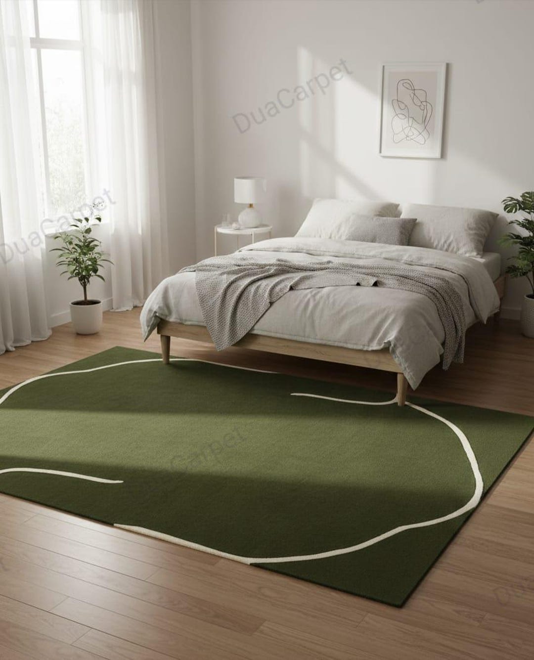 Rcc Rugs Modern Forest Green Abstract Area Rug - Minimalist Sage Green Large Rug ...