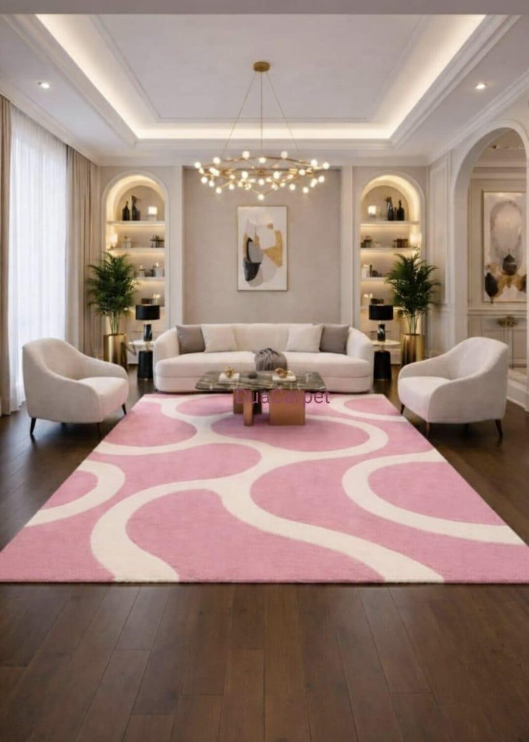 Danish Pastel Pink Wavy Rug Soft Cream Liquid Swirl Carpet Large ...