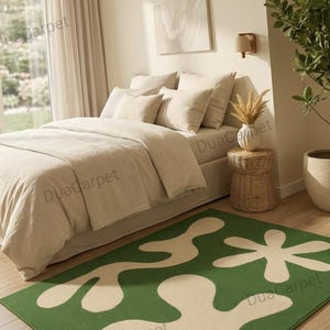 Green Abstract Wave Rug Modern Funky Flower Area Rug for Bedroom Aesthetic Sage Green Decor Large Wavy Pattern Carpet - Minimalist Dorm Rug