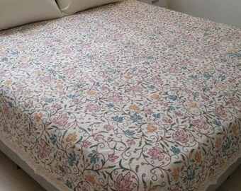 Handmade Cotton Bed Cover | Kashmir Aari Embroidery, Floral Design