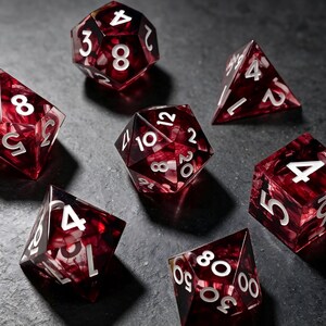 Juego de dados de resina con remolino rojo sangre / Dados góticos de borde afilado para D&D con tinta blanca para juegos de rol de mesa de vampiros