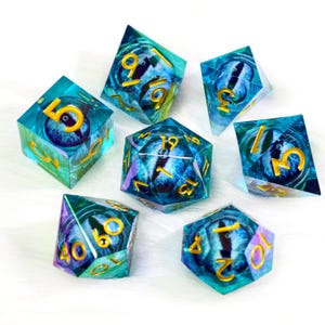 Colorful electroplated dice set, eye catching sharp edged resin dice, DnD handmade polyhedral dice, Pioneer, TTRPG player gift