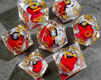 Ensemble de dés Poké Ball - Dés Poké multi-faces avec boîte pour donjons et dragons, jeux de table, cadeau de dés de jeu de rôle unique pour les fans de Poké