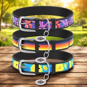 Coleira de couro personalizada para cães, design étnico, com leitor de QR Code para passaporte.